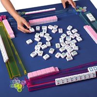 Set Mahjong Amerika Standar 166 Ubin Putih Tas Travel Hitam Pekat 4 Rak Profesional Penggeser Perlengkapan Pesta