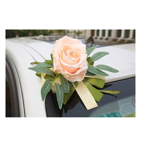 Fleur de porte de voiture de mariage en soie rose avec ruban réglable pour décoration de mariage, utilisation en extérieur - Product Image 3