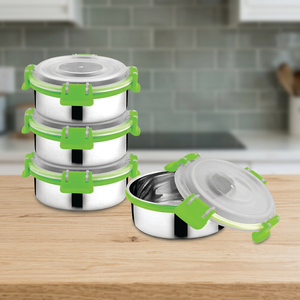 Lock & Unlock Tiffin Box 4 Pcs Set With <b>See</b> <b>Through</b> Lid Food Storage Containers 3-Piece Reusable Stainless Steel - Product Image 3