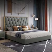 Lit rembourré de luxe en acier inoxydable, tissu velours moderne, cuir, lit double, lit king-size, cadre de lit