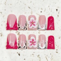 Uñas Postizas Acrílicas Hechas a Mano en Oferta, 10 Piezas Reutilizables, Diseño Cuadrado Estilo Francés para Dedos de Maniquí