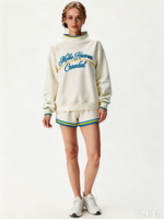 Sweat-shirt à col montant pour femme, automne-hiver, longueur allongée, logo brodé personnalisé, haut pour femme