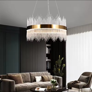 Zèle éclairage lustre en verre nordique avec hauteur réglable anneau en or cristal pendentif lumière cercle Design LED pour salon - Product Image 3