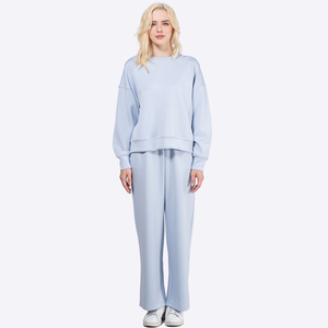 Ensemble de vêtements personnalisés pour femmes, couleur unie, décontracté, col rond, pull, <span class=keywords><strong>pantalon</strong></span> de survêtement, ensemble de costume 2 pièces - Product Image 3
