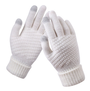 Luvas touch screen para o inverno com fios de lã grossa e acrescentou veludo <span class=keywords><strong>anti</strong></span> derrapante equitação frio resistente tricô luvas quentes - Product Image 3