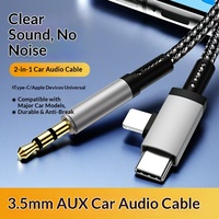 Câble audio de voiture USB C AUX 2 en 1, conducteur en cuivre pur, nylon, haute fidélité, sans bruit, cordon auxiliaire stéréo tressé pour ordinateur