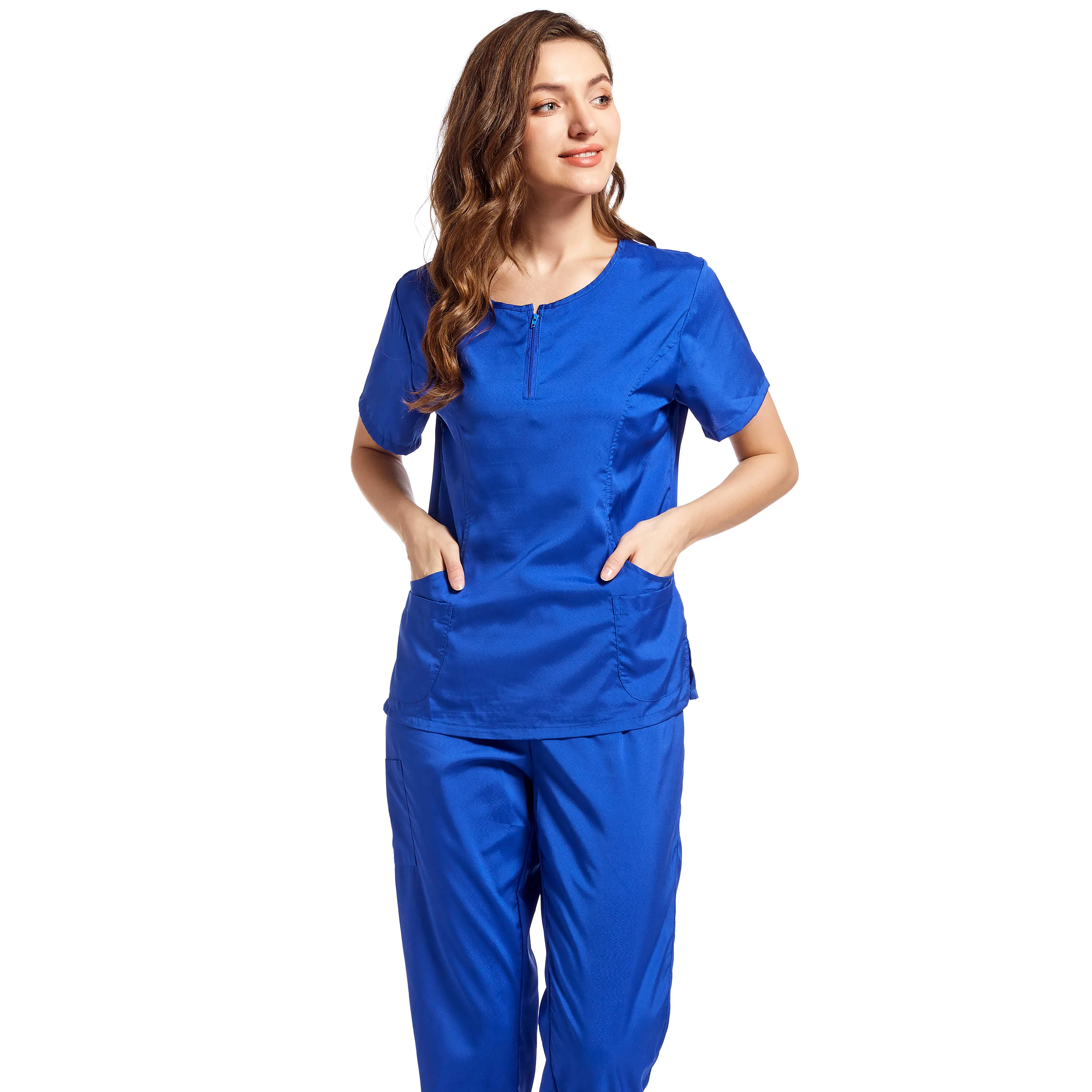 Customize Blue Medical Nursing Jogger Scrubs Nursing Hospital Uniform Woman Top Scrub Suit Scrubs Uniforms Sets Fashionable