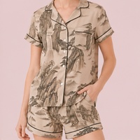 Ensemble de pyjama court en lin pour femme, motif personnalisé, respirant, confortable, de luxe, vêtements d'intérieur, vente en gros