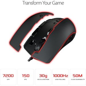 เมาส์ออปติคอลสำหรับเล่นเกมแบบออปติคอล7200 dpi สามารถตั้งโปรแกรมได้ตามหลักสรีรศาสตร์มีสาย USB ที่สามารถปรับแสงได้ - Product Image 2