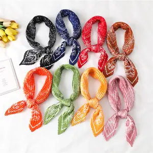 2020 Wholesale Women Hair Satin Scarves Ladies Fashion Custom Small Square Pleated Neck Silk Scarf For Girls