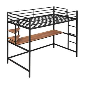 Lit superposé double moderne DB avec bureau et étagère, meuble en métal réglable pour la maison ou l'école, noir - Product Image 5