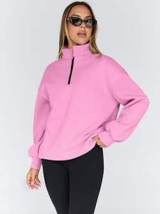 Sweat-shirt polaire décontracté surdimensionné pour femme, à col zippé, imprimé brodé, anti-plis, respirant, à manches longues, pour l'hiver - Product Image 3