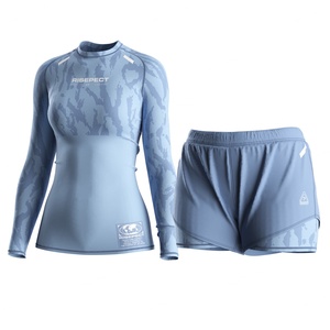 Conjunto Deportivo para Mujer, Camiseta de Compresión Azul y Pantalones Cortos 2 en 1, Transpirable, para Gimnasio, Ejercicio y Entrenamiento - Product Image 1
