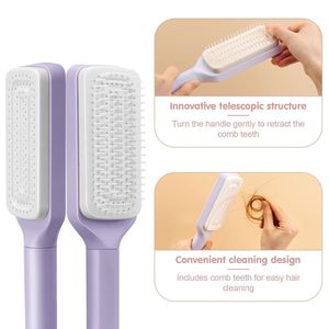Custom Private Label Hair Extensions Detangler Scalp Massage <b>Brush</b> Detangling Hairbrush Rotary Handle Self Cleaning Hair <b>Brush</b> - Product Image 2