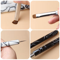 Pinceau à ongles en gel acrylique français YIHUALE 2 voies noir/blanc marbré avec outil de pointillage pour la manucure professionnelle et la création d'art sur les ongles
