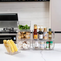 Boîte de rangement rectangulaire empilable en plastique PET transparent avec poignées, pour articles de cuisine, organisateur de bureau, légumes, fruits, capacité 2L