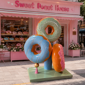 Statua in Resina Personalizzata a Forma di <span class=keywords><strong>Ciambella</strong></span> Gigante Impilata, Sculture in Resina per Decorazione Ingresso Panetteria - Product Image 1