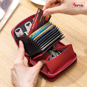 Cartera corta sencilla de cuero genuino para mujer, monedero de piel de vaca japonesa, tarjetero de órgano de gran capacidad con cremallera doble - Product Image 4