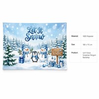 Latar Belakang Foto Musim Dingin Custom Let It Snowman Penguin Bahan Poliester 100D 180x115cm OEM Grosir Dekorasi Liburan