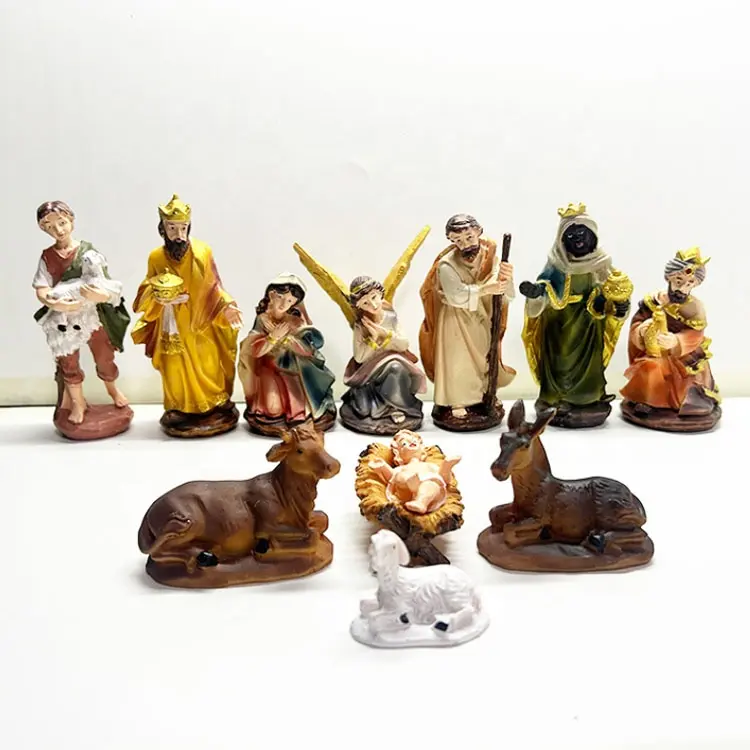 Nacimiento Cultural Religioso de Jesucristo pesebre 11 piezas conjuntos decoraciones de la Iglesia figura estatuilla de resina artesanías de Navidad regalos