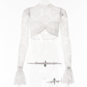 Top Corto de Encaje de Ganchillo Estilo Europeo Americano para Otoño, Blusa Transparente de Moda para Mujer, Ajustada, para Fiesta, FD9704 - Product Image 5