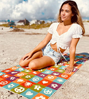 Custom High Quality Quick Dry Waffle and Suede Microfiber Double Side Printed Recycled Sand Free Beach Towels