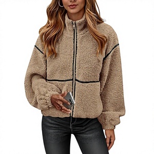 Veste Sherpa en fausse fourrure pour femme, manteau bomber en peluche à fermeture éclair, coupe ample, vêtements d'extérieur décontractés pour l'automne et l'hiver - Product Image 4