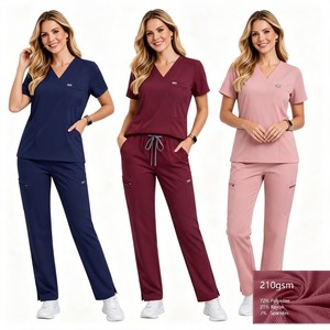 42384, Uniforme <span class=keywords><strong>de</strong></span> Doctora para Mujer, Conjunto Médico Clínico Bordado con Spandex - Product Image 1