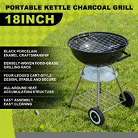 Barbecue rond en acier au charbon de bois, style américain, pour l'extérieur, avec trois ou quatre pieds, portable pour le camping