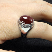 Anneaux pour hommes en argent véritable S925, design simple, anneau turc pour homme avec pierres, onyx multicolores de forme ovale, bijoux turcs