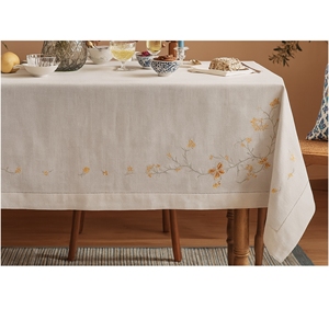 Mantel de lino con diseño de enredaderas y mariposas |   Mantel de Mesa de Lino 100% de Lujo, Ecológico y Reutilizable, Diseño Floral de Mariposas - Product Image 1