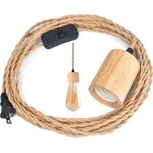 Hot Sale E27 Lamp Parts and Accessories Hemp Rope Pendant Light Fixture US Plug In Cord Hanging Lamp Kit with Switch