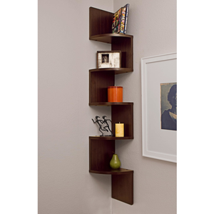 <b>Wall</b> Mounted Bookshelf Large Rustic Decorative 5-Tier Bookcase Corner Floating <b>Mount</b> <b>Display</b> Shelving Unit in Walnut - Product Image 3
