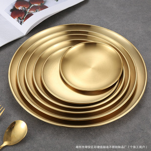 Plato Redondo de Acero Inoxidable 304 Dorado/Plateado, Bandeja Baja para Hotel, Café, Té, Cena Occidental, Uso Comercial - Product Image 3