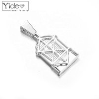 Pendentif en forme de crucifix carrée, assiette avec des strass et du zircon, style hip hop, 1 pièce