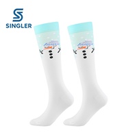 Chaussettes de compression de Noël motif renne, hauteur genou, compression graduée, en nylon et élasthanne