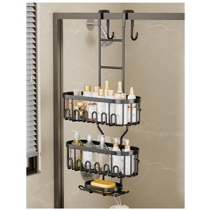 Support de Douche Mural Moderne Sans Perçage en Acier Inoxydable Étanche à Double Niveau avec Crochets et Grille de Drainage pour Salle de Bain - Product Image 4
