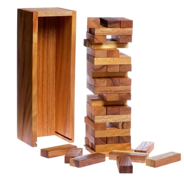 Jogos de tabuleiro de madeira, artesanato de madeira clássica, jogos de tabuleiro empilhando, torre de jogo para famílias e crianças