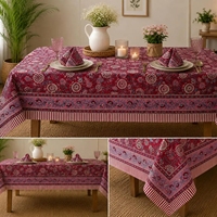 Nappe ronde en coton 100% à imprimé floral Paisley bordeaux, couverture décorative pour table à manger, décoration de cuisine et de maison