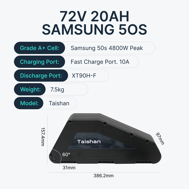 48V 30AH 52V 25AH 60V 20AH 72V 20Ah Taishan Triangle Battery with High-Power Output & Thermal Stability for High-Speed E-Bikes