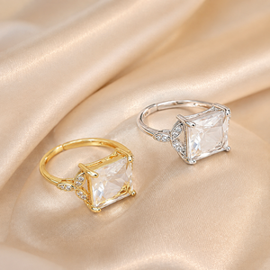 Square shape <b>adjustable</b> <b>ring</b> with opening, classic design women's daily wear jewelry - Product Image 5