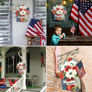 4th <strong>of</strong> July Wooden Welcome Sign Patriotic <strong>Memorial</strong> Day Wood Door Sign <strong>Plaques</strong> for Independence Day Home Wall Decorations - Product Image 6