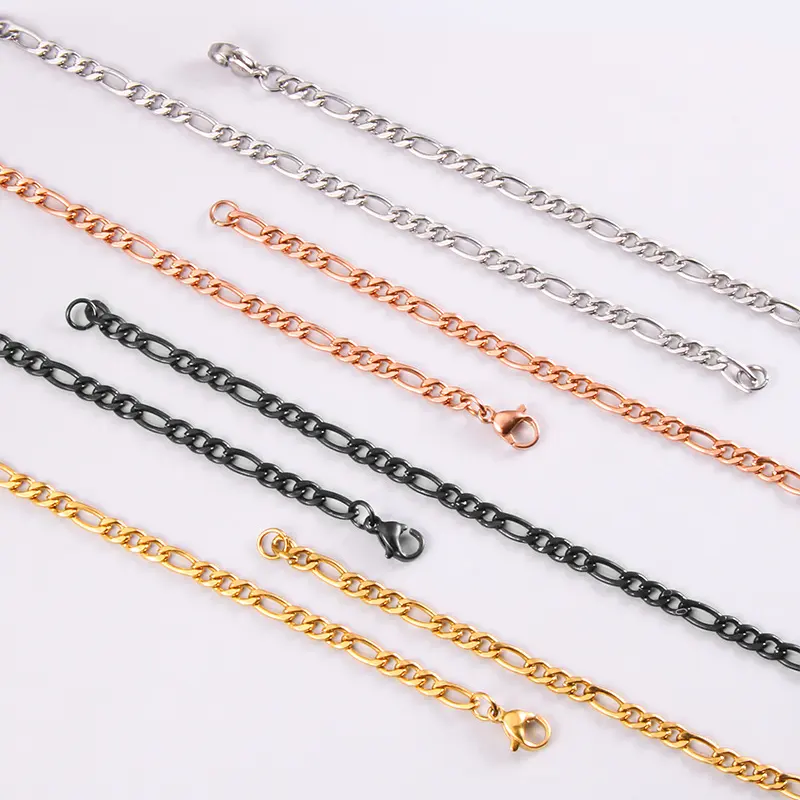 Dubai Chain Hip Hop Real Gold Plated Rose Gold Black Silver Stainless Steel Link Chain Figaro Chain For Men Women Jewelry