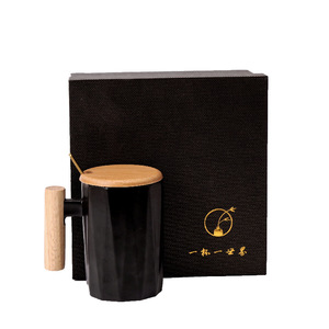 <b>Ceramic</b> Mug With Wooden Handle Solid Color Coffee <b>Cup</b> For Gift - Product Image 5