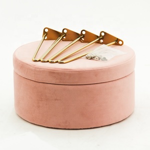 HStex — meuble pliable classique avec pieds en or, canapé rond rose de rangement, plateau repose-pieds, tabouret de siège, version française - Product Image 6