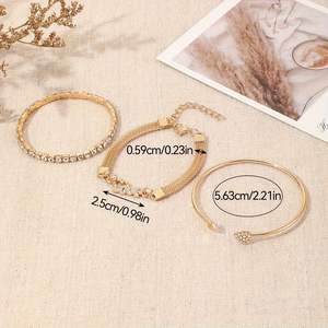 Conjunto de Pulseras de Cristal en Tono Dorado para Mujer, con Diseño de Corazón y Amor, Brazalete Abierto con Pedrería, Regalo de Joyería 2024 - Product Image 5