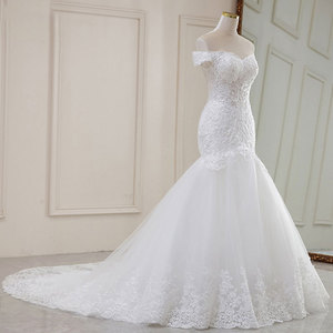 2021 Short Sleeve Wedding Gown Bride Vestido De Noiva <b>White</b> <b>Lace</b> Sequin Mermaid Wedding Dress - Product Image 4