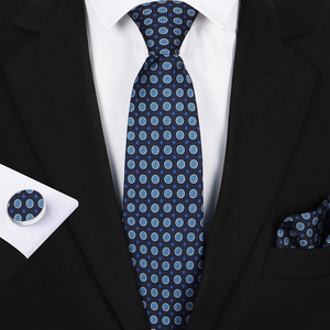 Conjunto de <span class=keywords><strong>Corbata</strong></span> para Hombre al por Mayor, Color <span class=keywords><strong>Azul</strong></span> <span class=keywords><strong>Marino</strong></span>, Dorado y Amarillo, <span class=keywords><strong>con</strong></span> Pañuelo de Bolsillo, <span class=keywords><strong>Corbata</strong></span> de Seda <span class=keywords><strong>con</strong></span> Estampado Floral y Gemelos para Hombre - Product Image 6