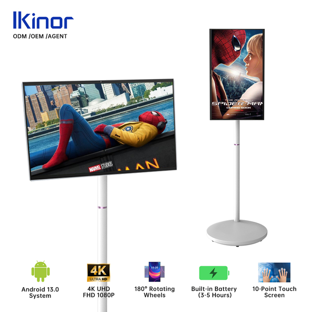 24 Inch Battery Powered Touch Screen Portable Smart TV Rolling Stand 4K 1080p Full HD 350 Nits 100% RGB 178 Viewing Angle for