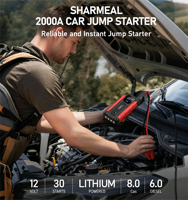Démarreur d'urgence portable 12 V pour batterie de voiture, pour jusqu'à 10 L de diesel ou 7 L d'essence